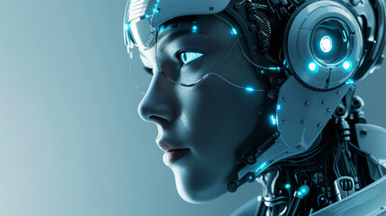 Poster - A woman with a robotic face is staring at the camera