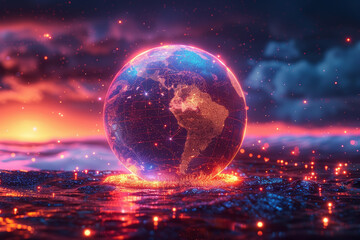 Aufkleber - A groundbreaking technology designed to revolutionize the way we communicate, connecting people across the globe. Concept of technological advancement and global connectivity. Generative Ai.