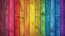 Colorful Wooden Background With Rainbow Colored Wood Planks, Rainbow Background. Vector Illustration Of A Colorful Wooden Wall Texture. Background Design For A Banner, Poster Or Packaging And Web Elem
