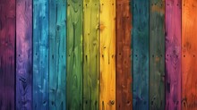 Colorful Wooden Background With Rainbow Colored Wood Planks, Rainbow Background. Vector Illustration Of A Colorful Wooden Wall Texture. Background Design For A Banner, Poster Or Packaging And Web Elem