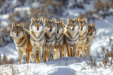  Yellowstone Wolf Pack Surveys Snowy Landscape in Wyoming