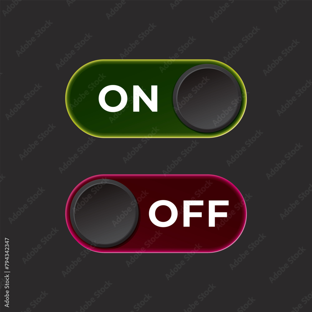 On and Off Toggle Switch Buttons with Lettering and Glow Modern Devices ...