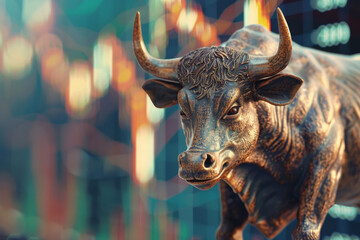 Poster - A bull is staring at the camera with a bullseye on its face