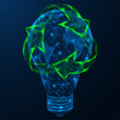 Global recycling of electric lamps. Disposal of used components. Polygonal design of interconnected lines and dots. Blue background.