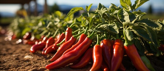 Wall Mural - red chili growing on the plantation