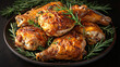 Grilled chicken leg sprinkled with rosemary