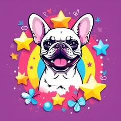 Sticker - happy bulldog with rainbow