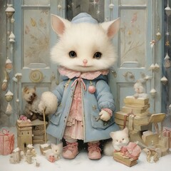 Canvas Print - 3d render of a cute white cat