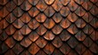 Close up abstract textured background of weathered and vintage rustic metal scales texture with detailed colored metallic pattern, perfect for industrial design backdrop and protective armor shield