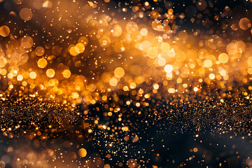 Wall Mural - Golden glitter sparkling in a seamless black backdrop