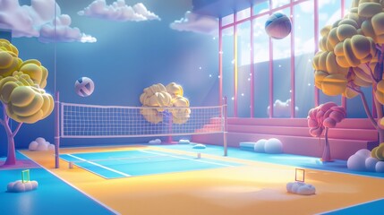 A whimsical 3D render of a cute volleyball court   AI generated illustration