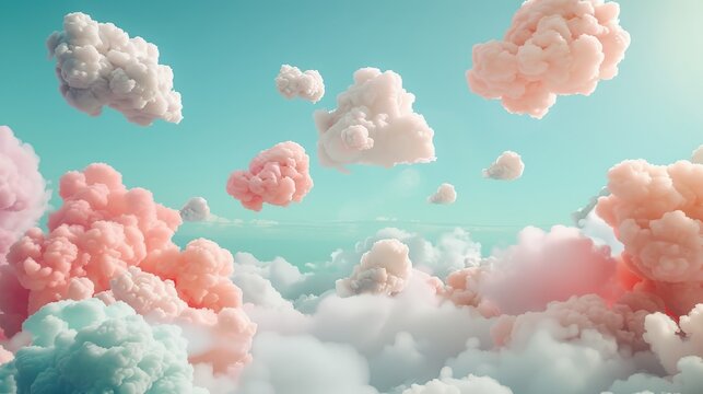 A whimsical landscape of floating pastel clouds   AI generated illustration