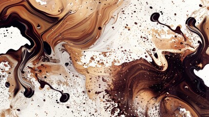 Wall Mural - Abstract coffee splatters and swirls in a modern and colorful render   AI generated illustration