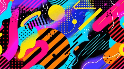 Wall Mural - Abstract geometric patterns in neon colors with a Memphis twist   AI generated illustration