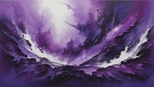 Rich, Monochromatic, Purple And Violet Background. Saturated, Cool-Toned Acrylics On Paper.