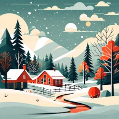 Canvas Print - beautiful winter landscape with house in the mountains