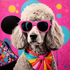 Canvas Print - cute dog in sunglasses and a white scarf with