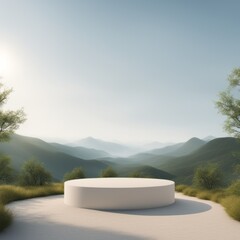 Sticker - empty stone road and mountains background, 3d render