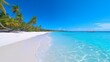 Tropical paradise beach with white sand and crystal clear blue water. Beautiful natural summer vacation holidays background. Travel tourism wide panorama background concept.