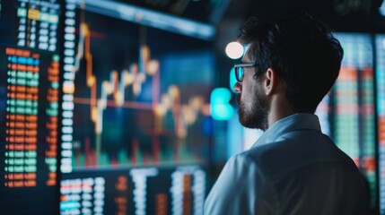 Poster - Trader Monitoring Stock Market Trends in Office