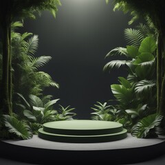 Wall Mural - 3d rendering, green podium with product display background for or advertising.