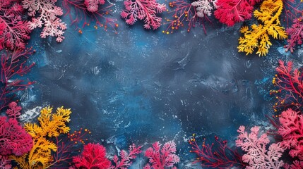 Wall Mural - vibrant coral formations framing a blue textured backdrop.