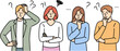 © Dzianis Vasilyeu - Confused people have learned unpleasant news are thinking about how to resolve issue. Confused guys and girls scratch chins or back of heads after receiving information about tax increases