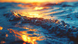 Close-up of water with sunset reflection creating bokeh.	