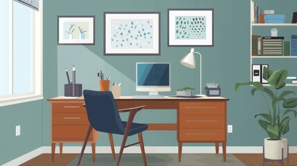 Poster - Modern Home Office With Desk, Chair, and Computer