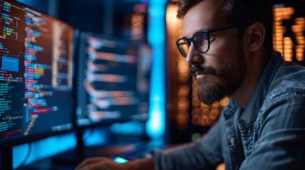male programmer working at computer