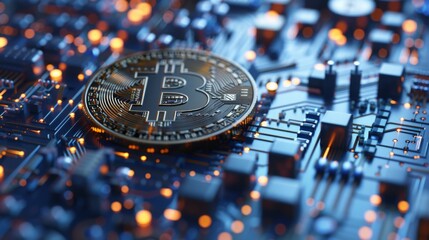 Aufkleber - Bitcoin on Top of Computer Chip