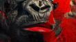 Abstract gorilla portrait with vivid red lips, a striking contrast for bold wallpaper