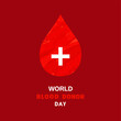 Blood donation medical poster vector concept. World Blood Donor Day icon. Human blood red drop medical symbol of transfusion design element illustration. Save life treatment banner template background