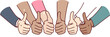 © drawlab19 - Thumbs up gesture shown by hands of multinational business people symbolizes agreement to partnership and confirmation of plans for collaboration. Men and women show thumbs up to show unity