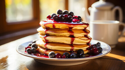 Sticker - pancakes with berries and chocolate