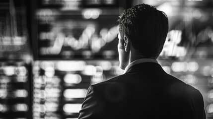 Aufkleber - Man in Suit Observing Stock Exchange Data at Night