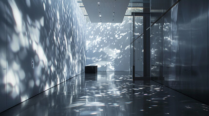 Abstract patterns of light projected onto the walls of a sleek, modern room, creating a mesmerizing visual display.