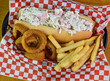crab salad sub  with onion rings nd french fries