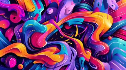  Bold and bright neon colored abstract art in a 3D style  AI generated illustration