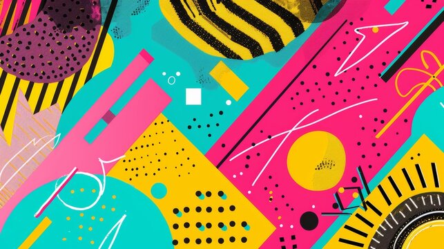 Bright colors and bold lines in a Memphis style design for a social media banner  AI generated illustration