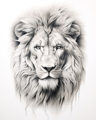 Wall Mural - graphic pencil drawing of the face of a beautiful lion сreated with Generative Ai