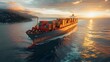 Global Maritime Logistics Highlighted by a Cargo Ship in a Busy International Port. Concept Maritime Logistics, Cargo Ship, International Port Operations, Shipping Industry, Global Supply Chain