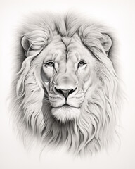 Wall Mural - graphic pencil drawing of the face of a beautiful lion сreated with Generative Ai