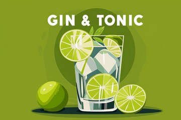 Poster - This illustration highlights the simple elegance of a gin and tonic, ideal for social media campaigns and beverage menus.