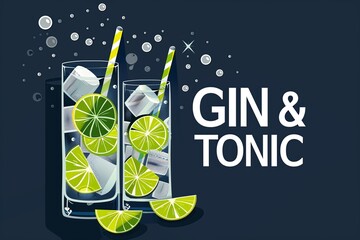 Wall Mural - An energetic and stylish depiction of a gin and tonic, suited for bar menus, cocktail blogs, and lifestyle articles.