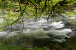 Long exposure of the river Barle flowing through the Barle valley at Tarr Steps in Exmoor National Park