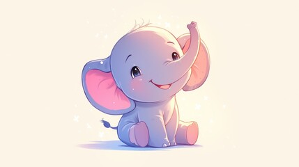 Sticker - A charming cartoon baby elephant is seated gracefully showcasing its adorable cuteness