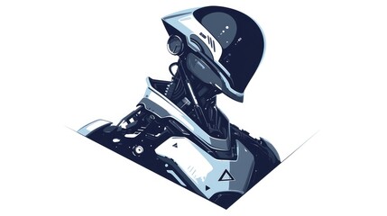 Poster - A black and white cartoon robot icon is featured in this sleek 2d illustration set against a white backdrop
