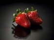 Two strawberries on a black background. Fruits and summer berries illustration