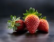 Three fresh ripe strawberries. Close up shot. Fruits and summer berries illustration
